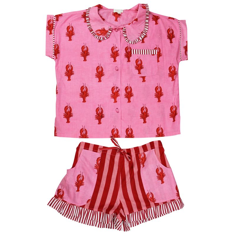 Pink & Red Lobster Cotton Short Pyjama Set