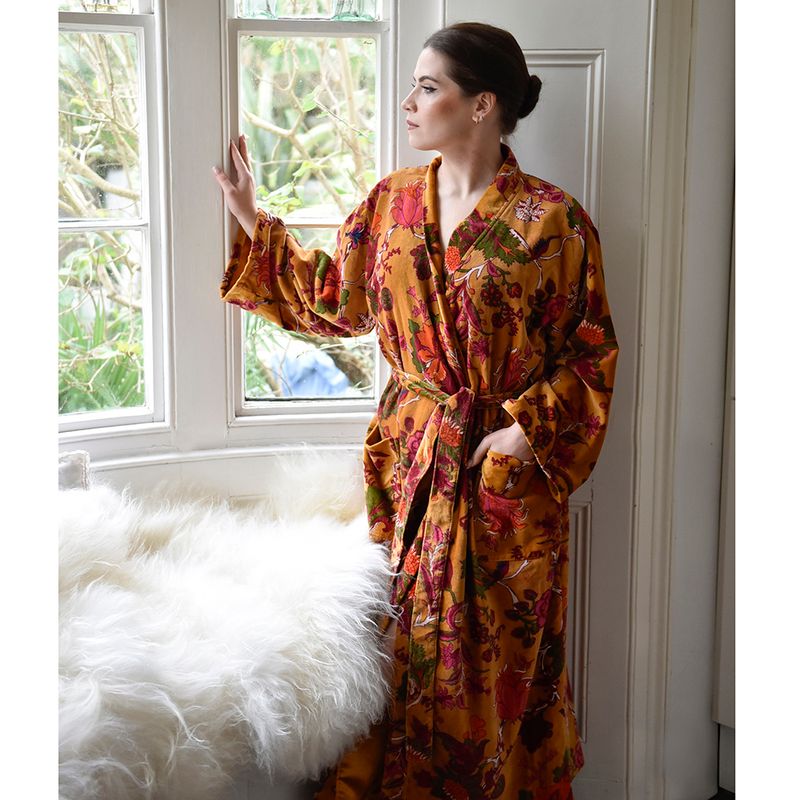 Velvet Mustard Exotic Bouquet Dressing Gown