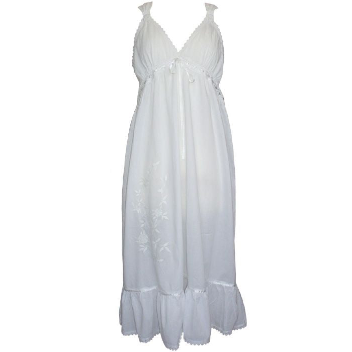 Ladies Sleeveless Nightdress with Rose Embroidery 'Joanna'