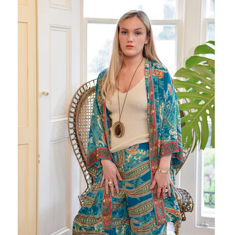 'Lennon'  Turquoise & Pink Paisley Viscose Palazzo Trousers