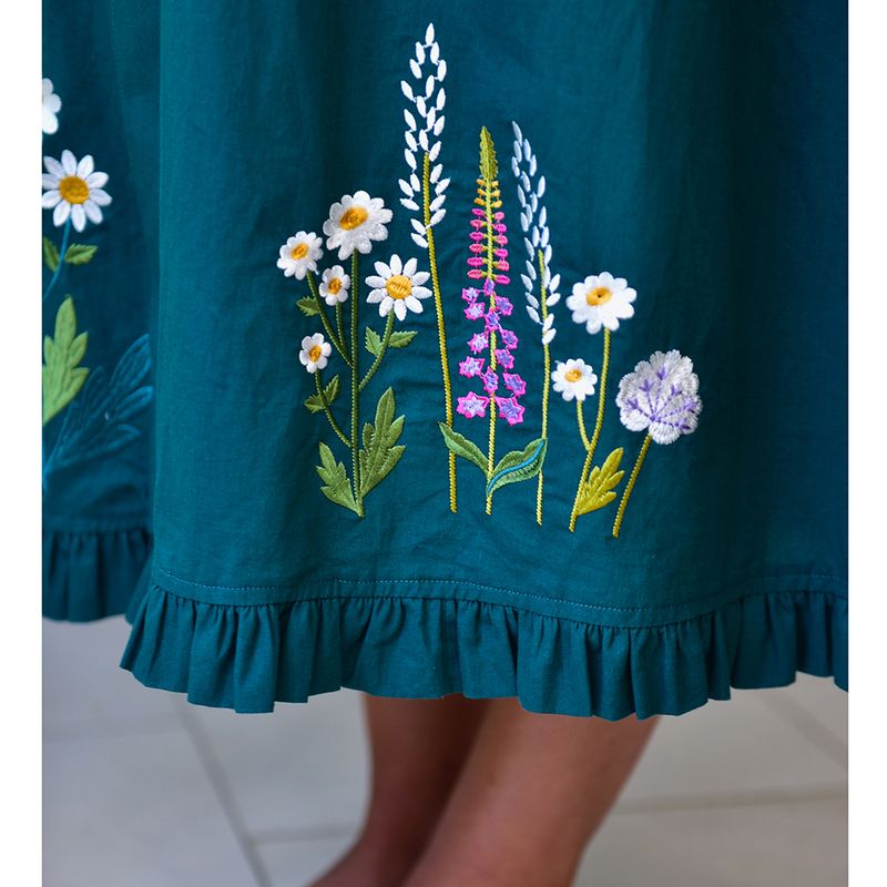 Forest Green Embroidered Floral Cotton Dressing Gown