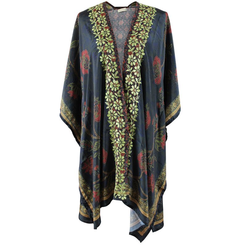 Antique Floral Viscose Kaftan Jacket with Heavy Green Fishbone Embroidery