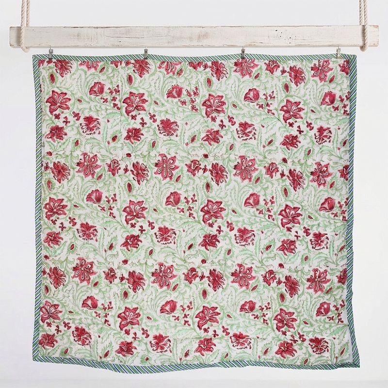 Colourful Floral Motif Indian Block Printed Cotton Bed Quilt