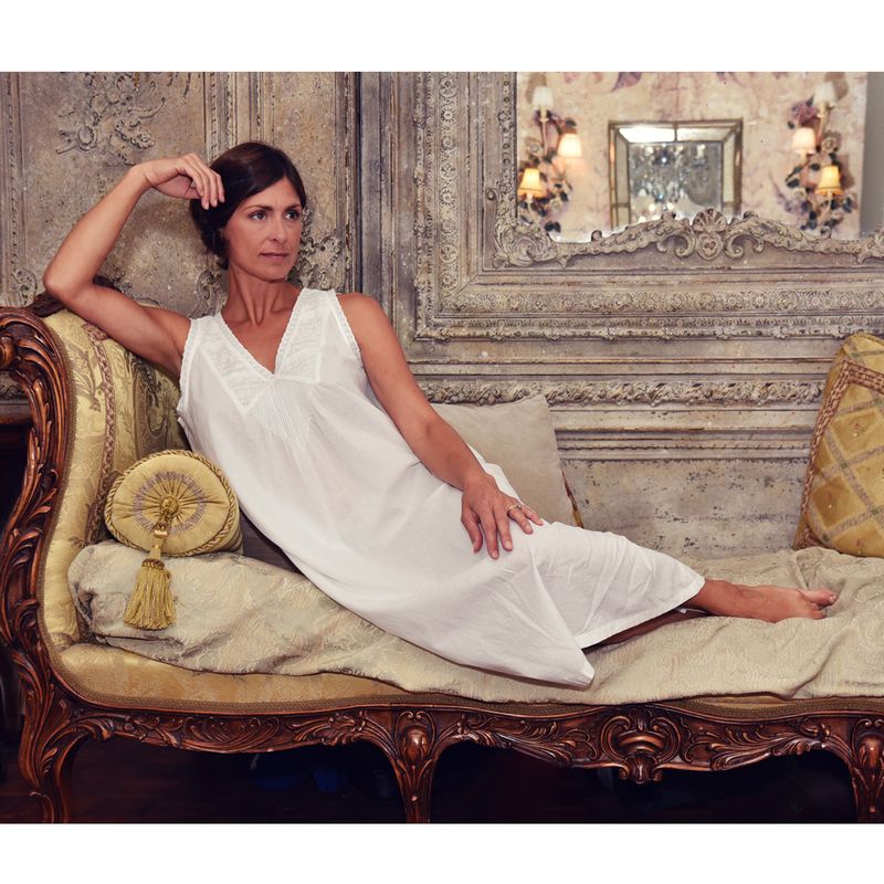Ladies Sleeveless Embroidered Nightdress with Dainty Pin Tucking 'Jane'