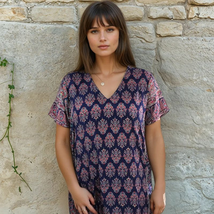Navy Floral Paisley Print Long Shirt