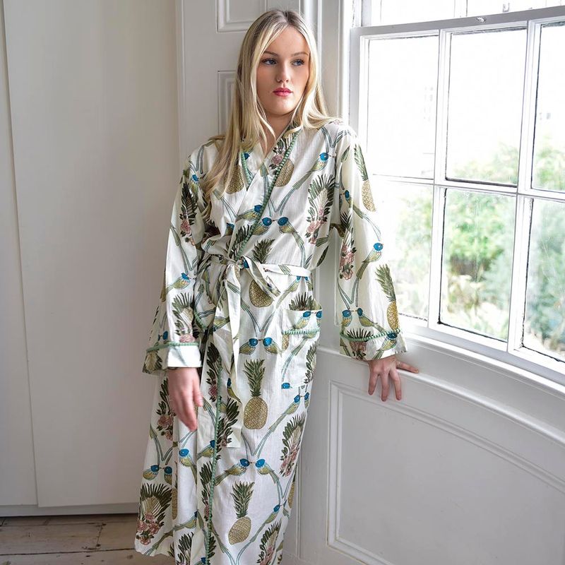 Pineapple & Bluebird Cotton Dressing Gown