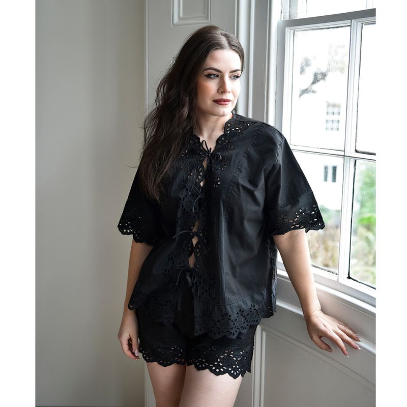 Ladies Black Cotton Short Pyjama Set 'Betty'
