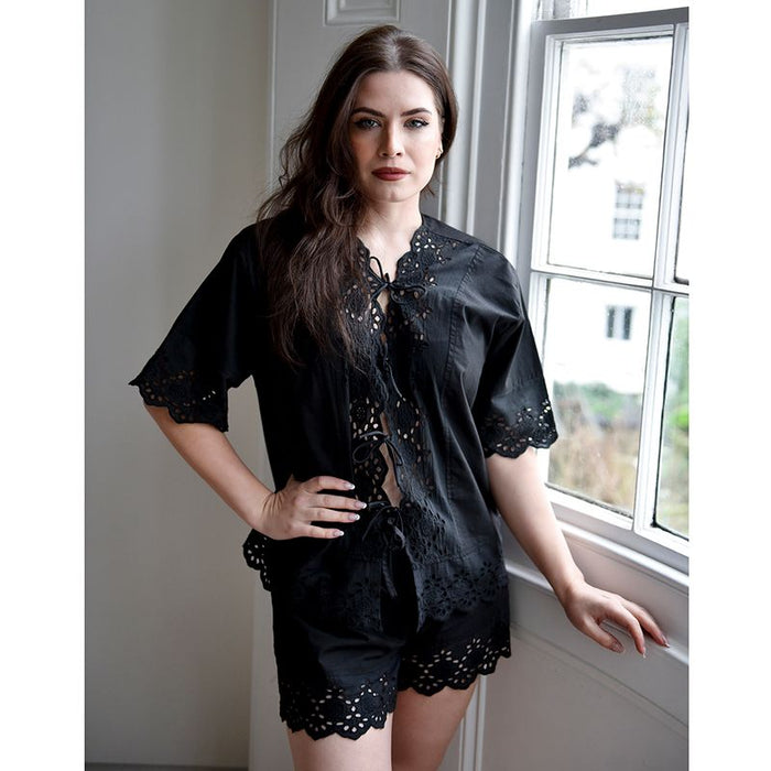 Ladies Black Cotton Short Pyjama Set 'Betty'
