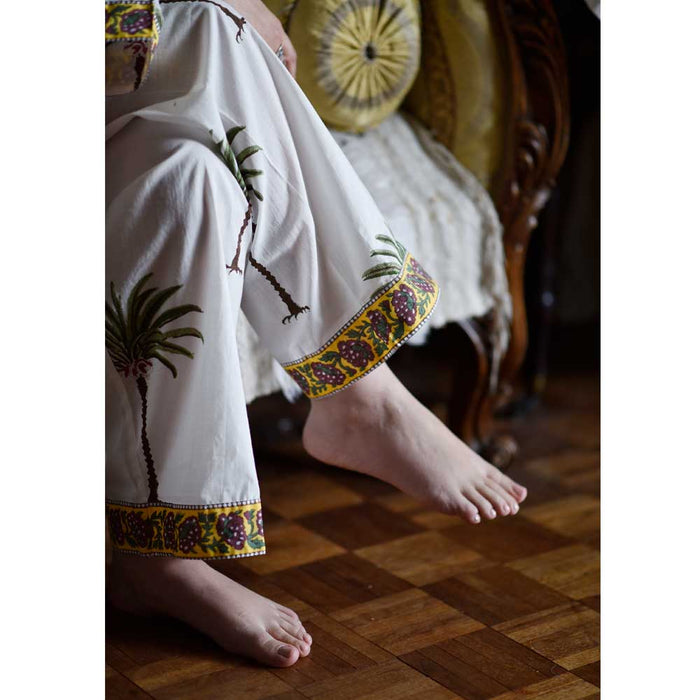 Ladies Green Palm Tree Print Cotton Pyjamas