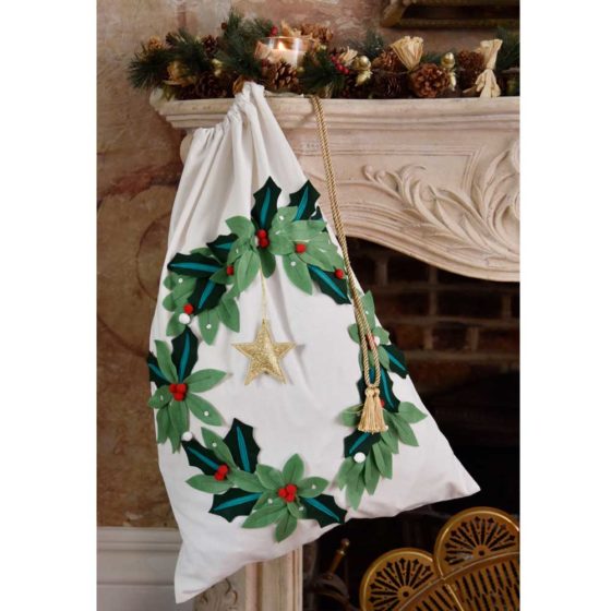 Holly Wreath Christmas Sack