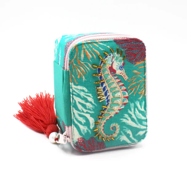 Coral Seahorse Travel Jewellery Box