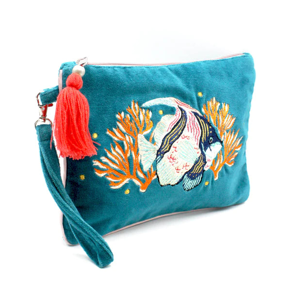 Coral Fish Velvet Clutch Bag