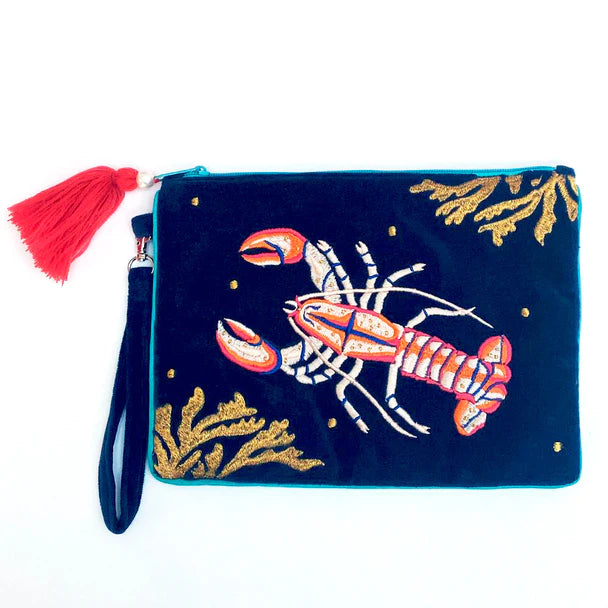 Coral Lobster Velvet Clutch Bag