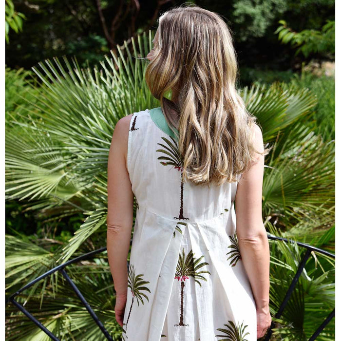 Green Palm Tree V Neck Sleeveless Cotton Dress