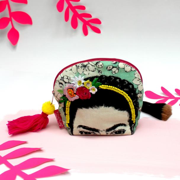 Frida Kahlo Portrait Illustrated Make Up Bag
