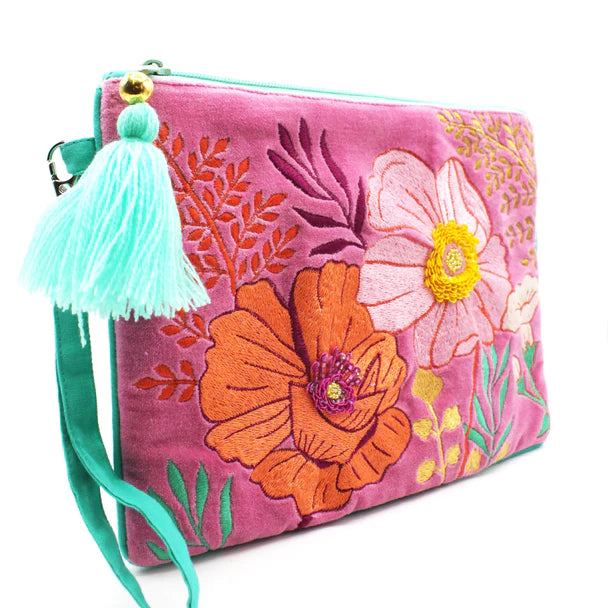Posy Hot Pink Velvet Clutch Bag