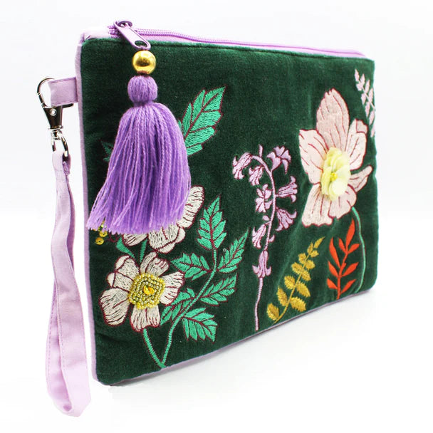 Posy Teal Velvet Clutch Bag