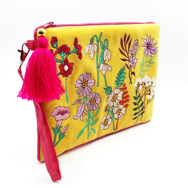 Posy Yellow Velvet Clutch Bag