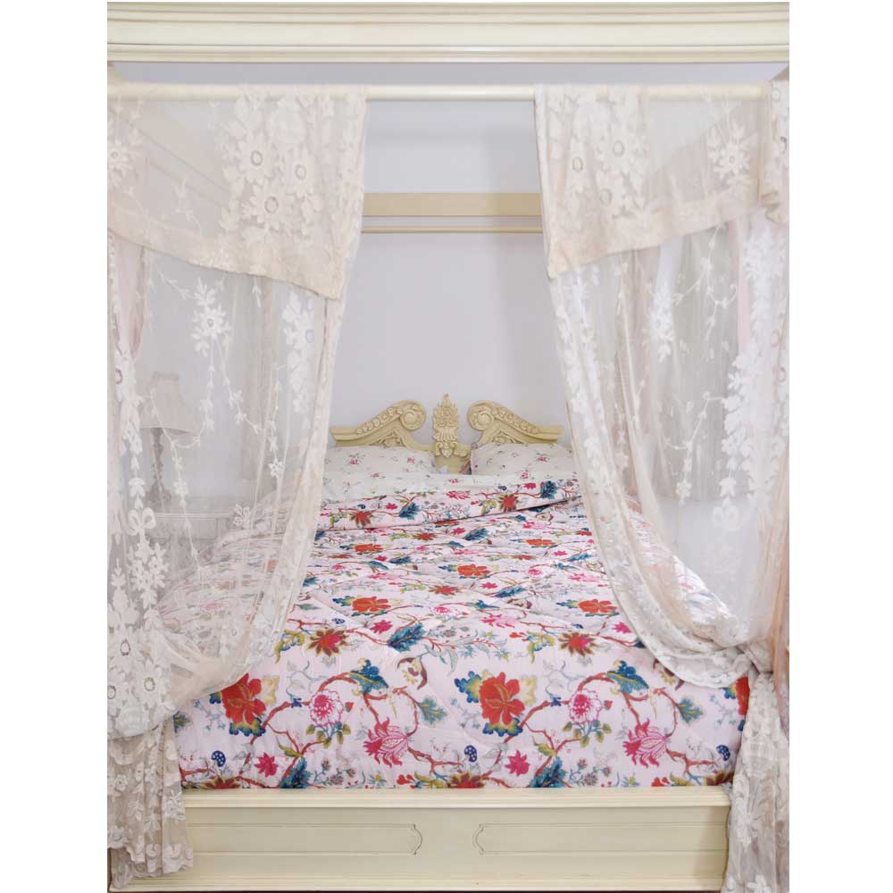 Pink Exotic Flower Print Cotton Indian Bed Quilt