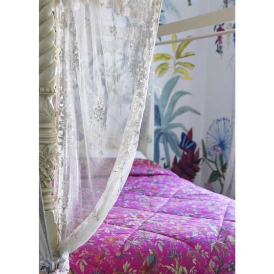 Hot Pink Birds of Paradise Print Cotton Indian Bed Quilt