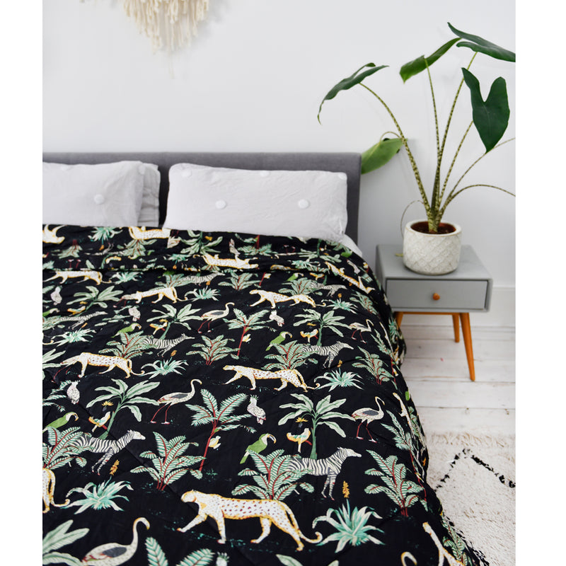 Safari At Night Print Cotton Indian Bed Quilt
