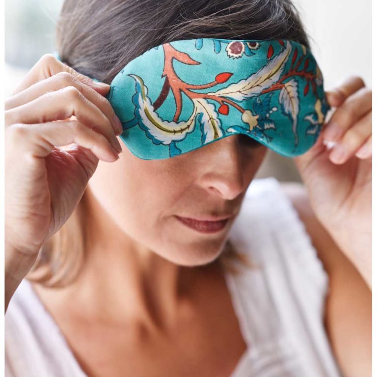 Teal Exotic Flower Cotton and Satin Eye Mask