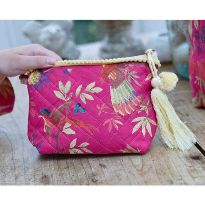 Hot Pink Birds of Paradise Print Make Up Bag