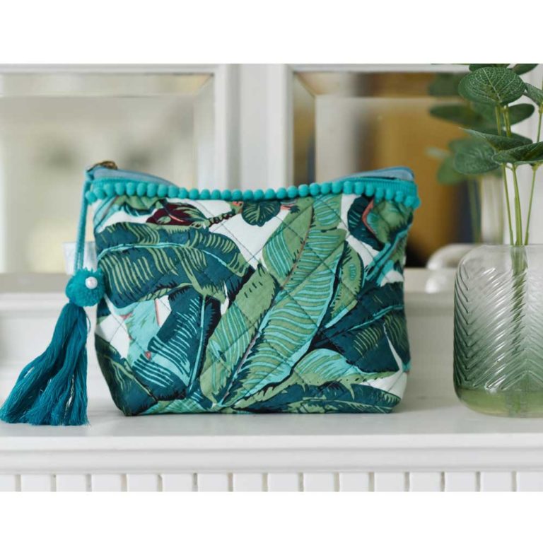 Green Leaf Print Make Up Bag