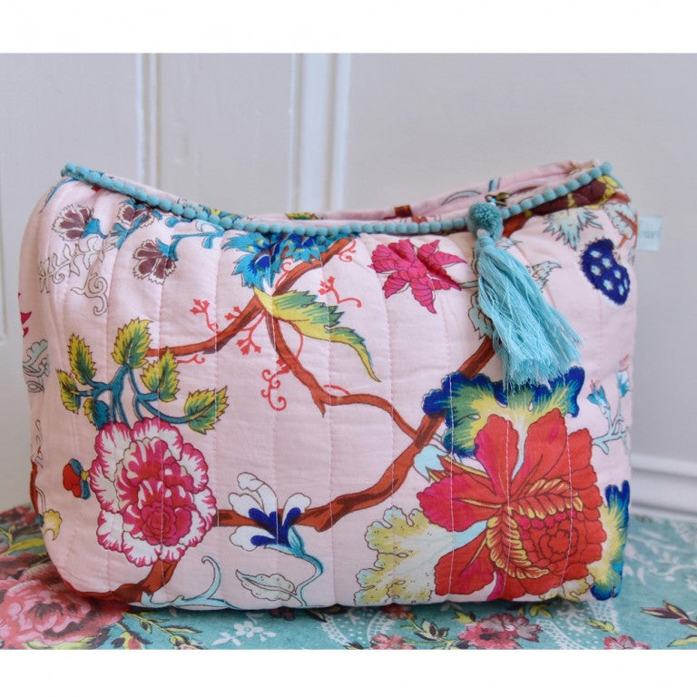 Pink Exotic Flower Print Wash Bag