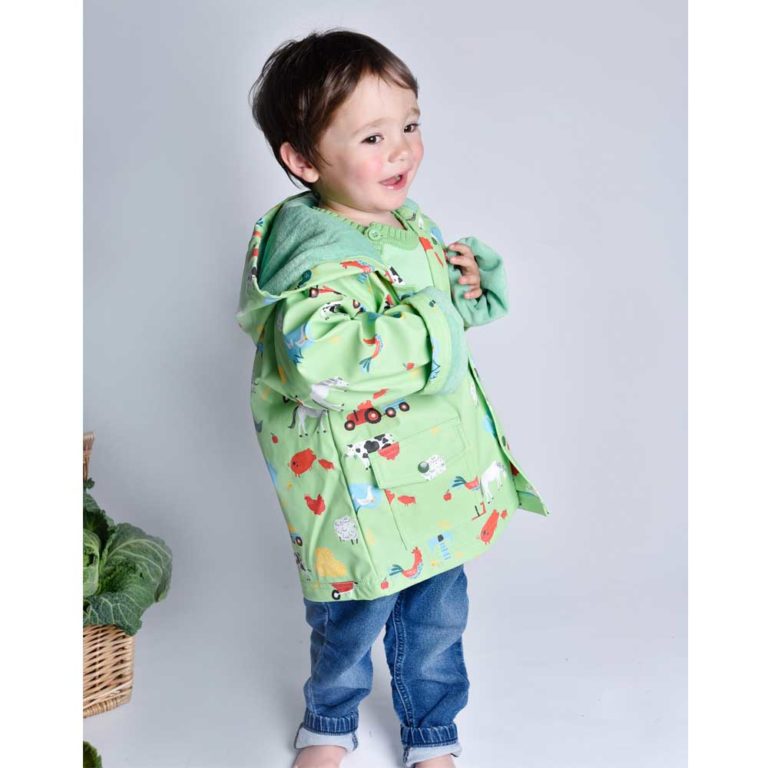 Children's Green Farmyard Hooded Raincoat