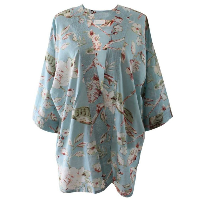 Blue Blossom and Bird Print Cotton Summer Jacket