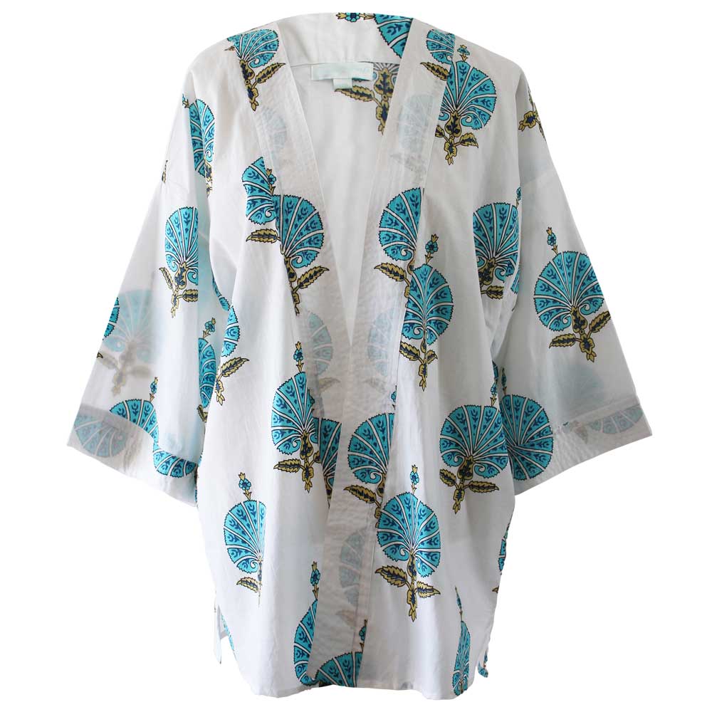 Aqua Shell Print Cotton Summer Jacket