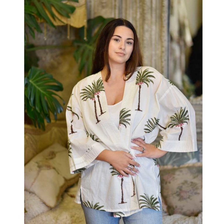 Green Palm Tree Print Cotton Summer Jacket