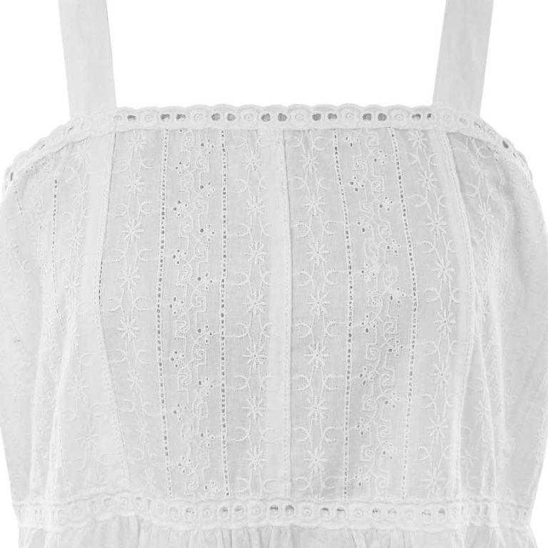 Ladies White Strapped Nightdress With Embroidered Bust 'Chloe'