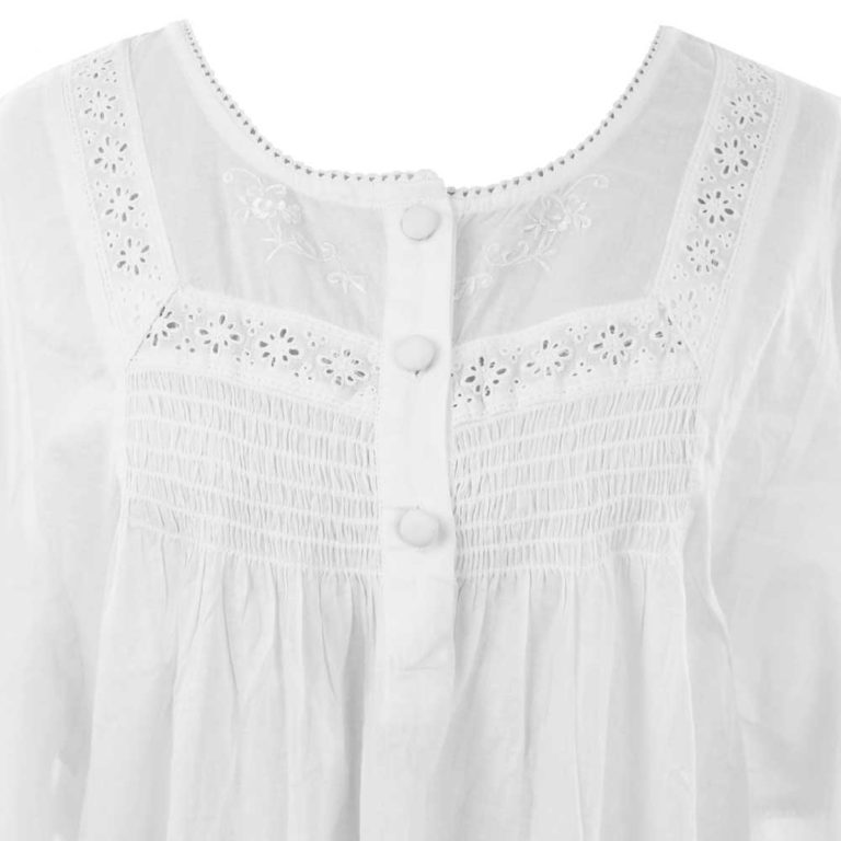 Ladies White Smocked Nightdress With Embroidery 'Serenity'