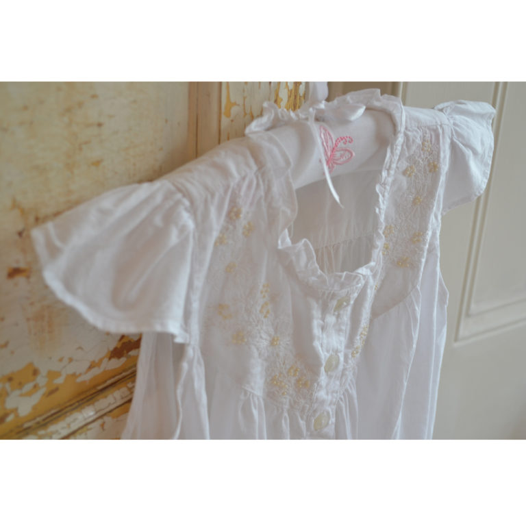 Girls White Cotton Capped Sleeve Nightdress with Seed Pearls 'Millie'
