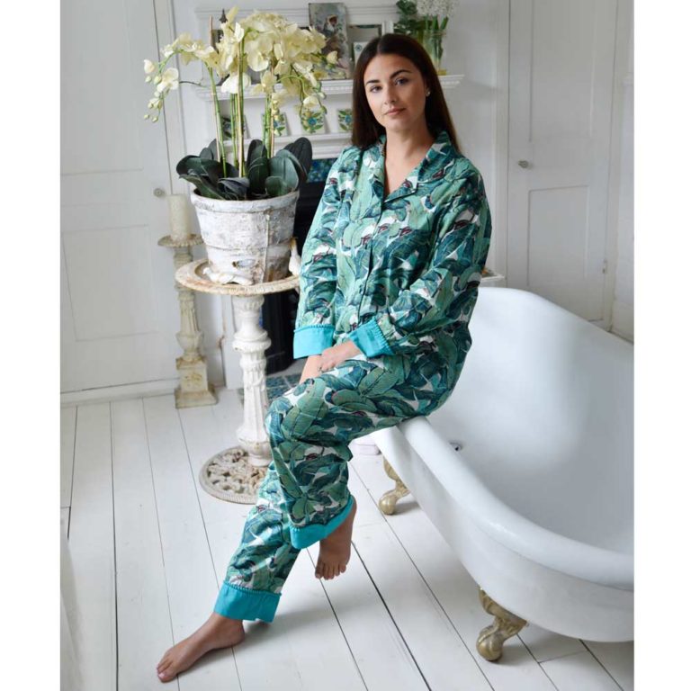 Ladies Green Leaf Print Cotton Pyjamas