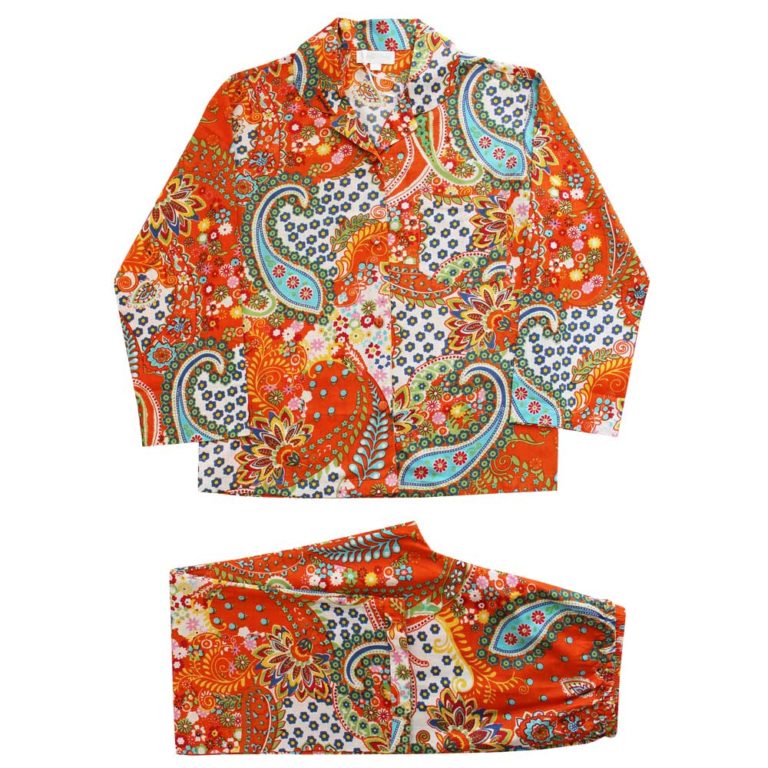 Ladies Orange Paisley Print Cotton Pyjamas