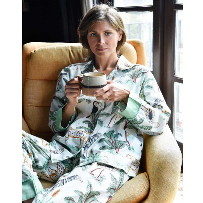 Ladies Cream Safari Print Cotton Pyjamas