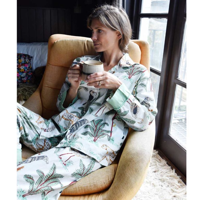 Ladies Cream Safari Print Cotton Pyjamas