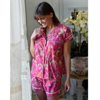Ladies Hot Pink Birds of Paradise Print Cotton Short Pyjama Set
