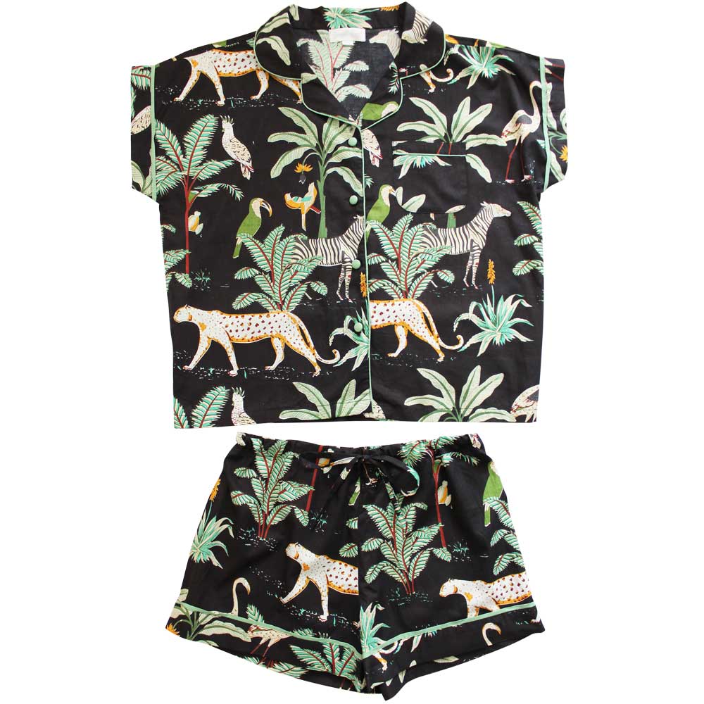 Ladies Safari At Night Print Cotton Short Pyjama Set