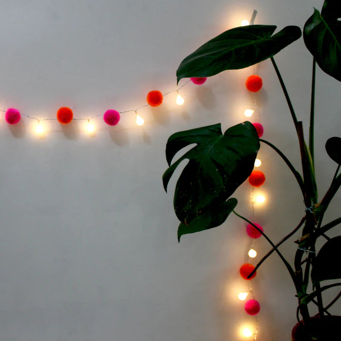 Pink & Orange Pom Pom String Lights