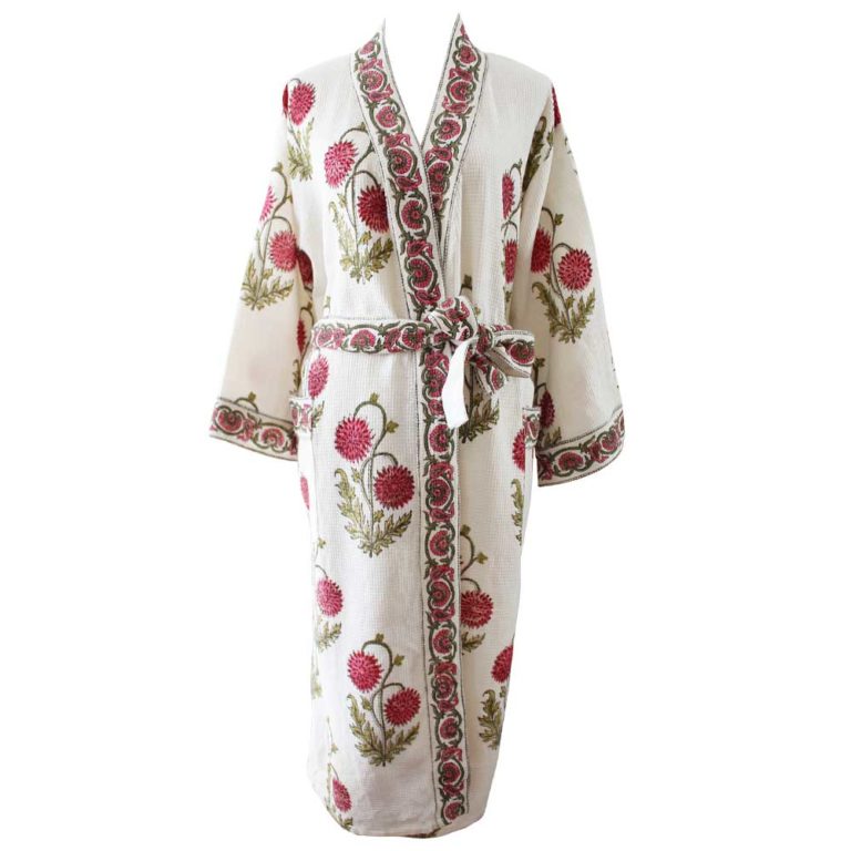 Pink Dahlia Waffle Cotton Dressing Gown