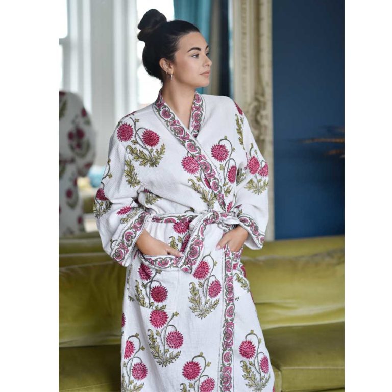 Pink Dahlia Waffle Cotton Dressing Gown