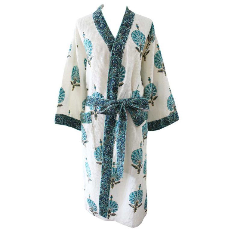 White Rose Embroidered Dressing Gown | Natural Bed Company