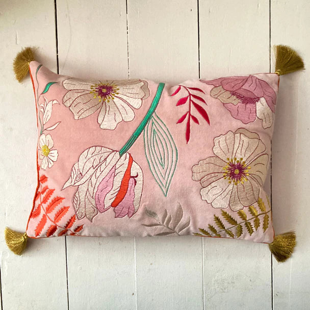 Posy Pink Velvet Cushion