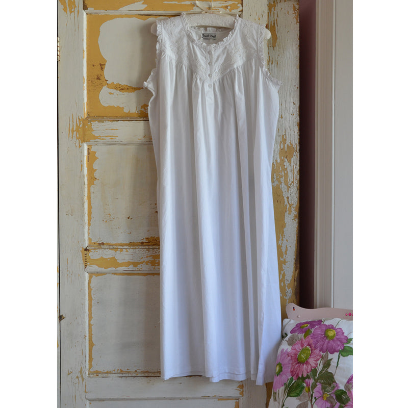 Ladies White Embroidered Sleeveless Nightdress 'Veronica'
