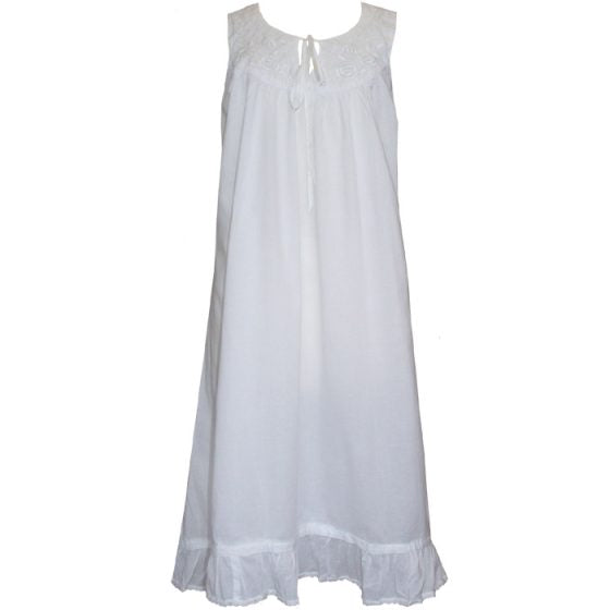 Ladies Sleeveless Nightdress With Rose Embroidery & Pearl Seeding 'Nora'