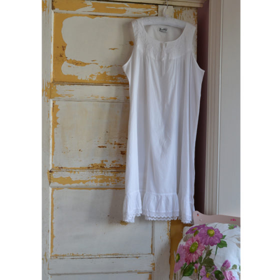 Ladies Sleeveless Nightdress With Rose Embroidery & Pearl Seeding 'Nora'
